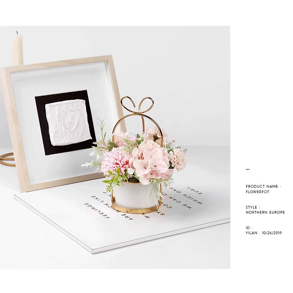 Fałszywy kwiat światło Luksusowe Złoty Symulacja Roślina Doniczkowa Doniczka Domowa Kwiatowy Bonsai Desktop Dekoracje Ozdoby (Color : Pink)