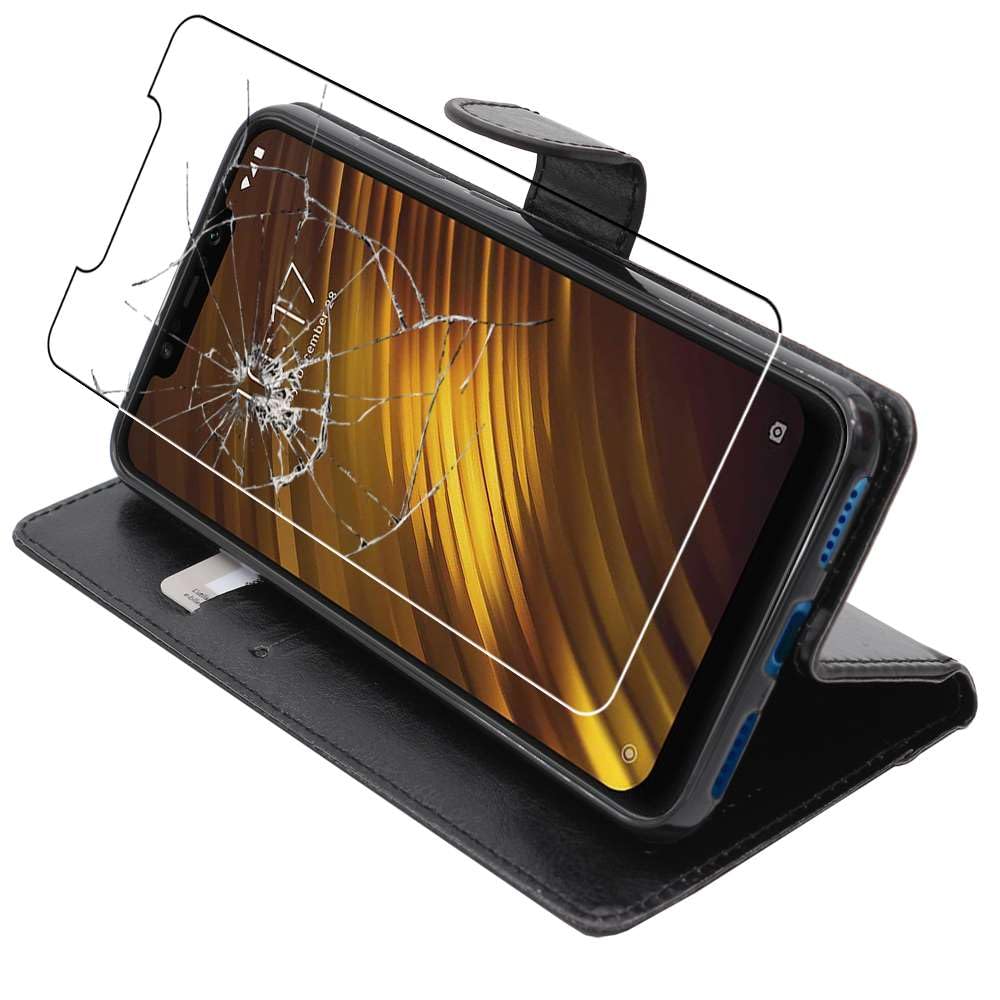 Coque Portefeuille Pour Xiaomi Pocophone F1 / Poco F1 - Cuir PU Noir - Porte-cartes Intégré