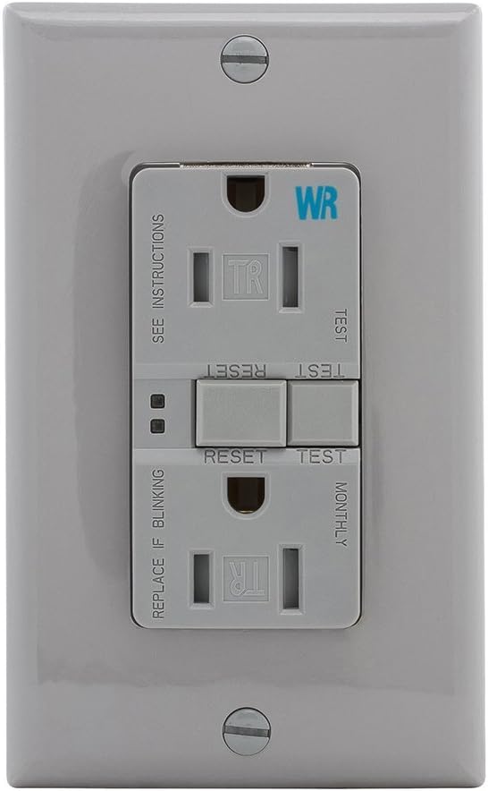Eaton GFCI Self-Test 15A -125V Tamper & Weather Resistant Duplex Receptacle with Standard Size Wallplate, Gray
