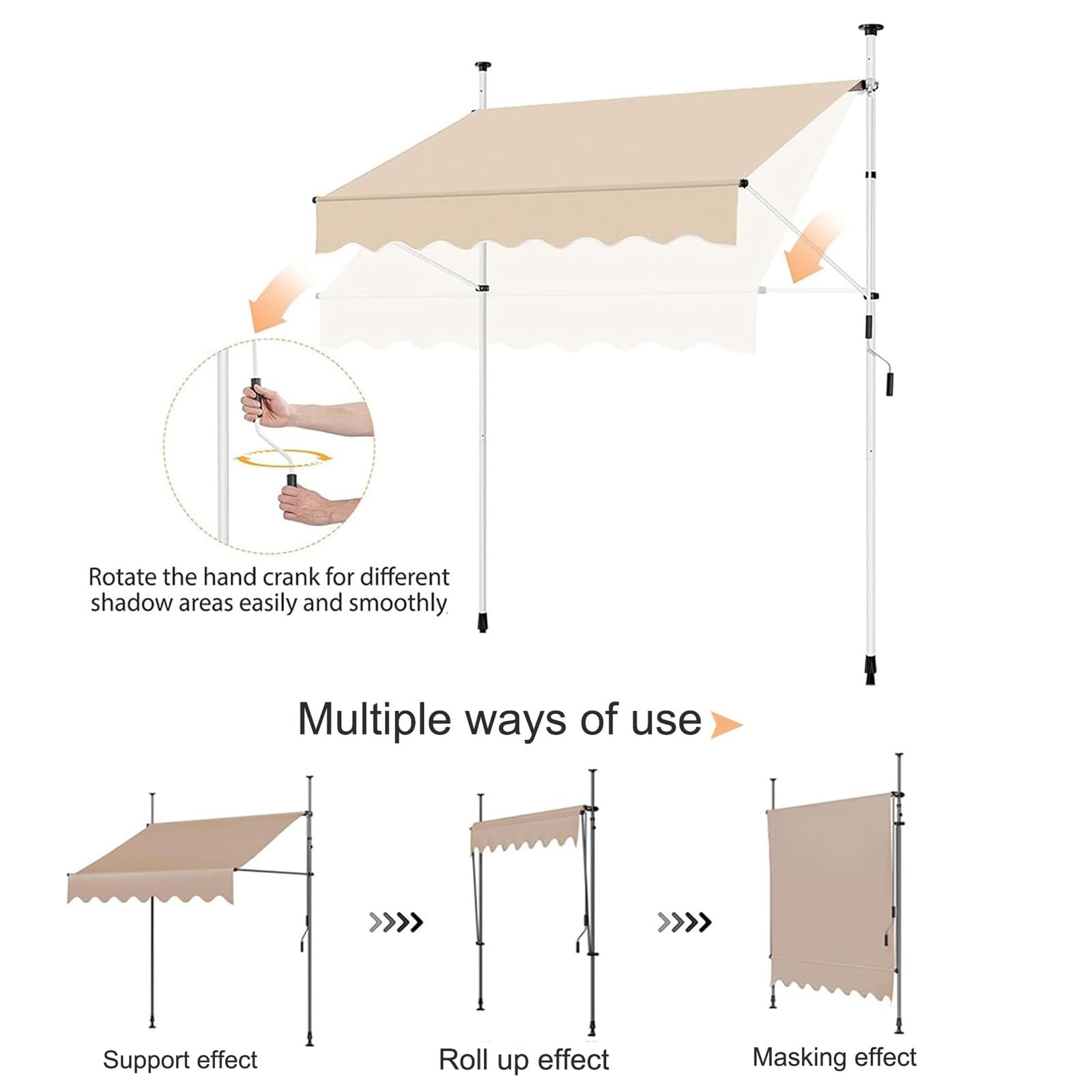 Tenda da sole a morsetto con bracci innovativi allungabili, 200cm x Tenda da sole a morsetto con bracci innovativi allungabili, 200cm x