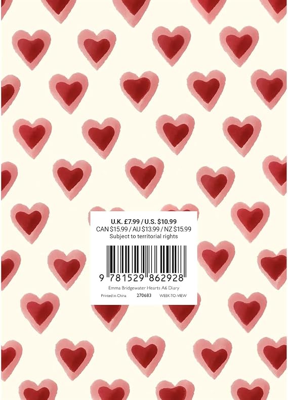 Carousel Worldwide 2027 Emma Bridgewater Big Pink Hearts Diary, A6 Week to View