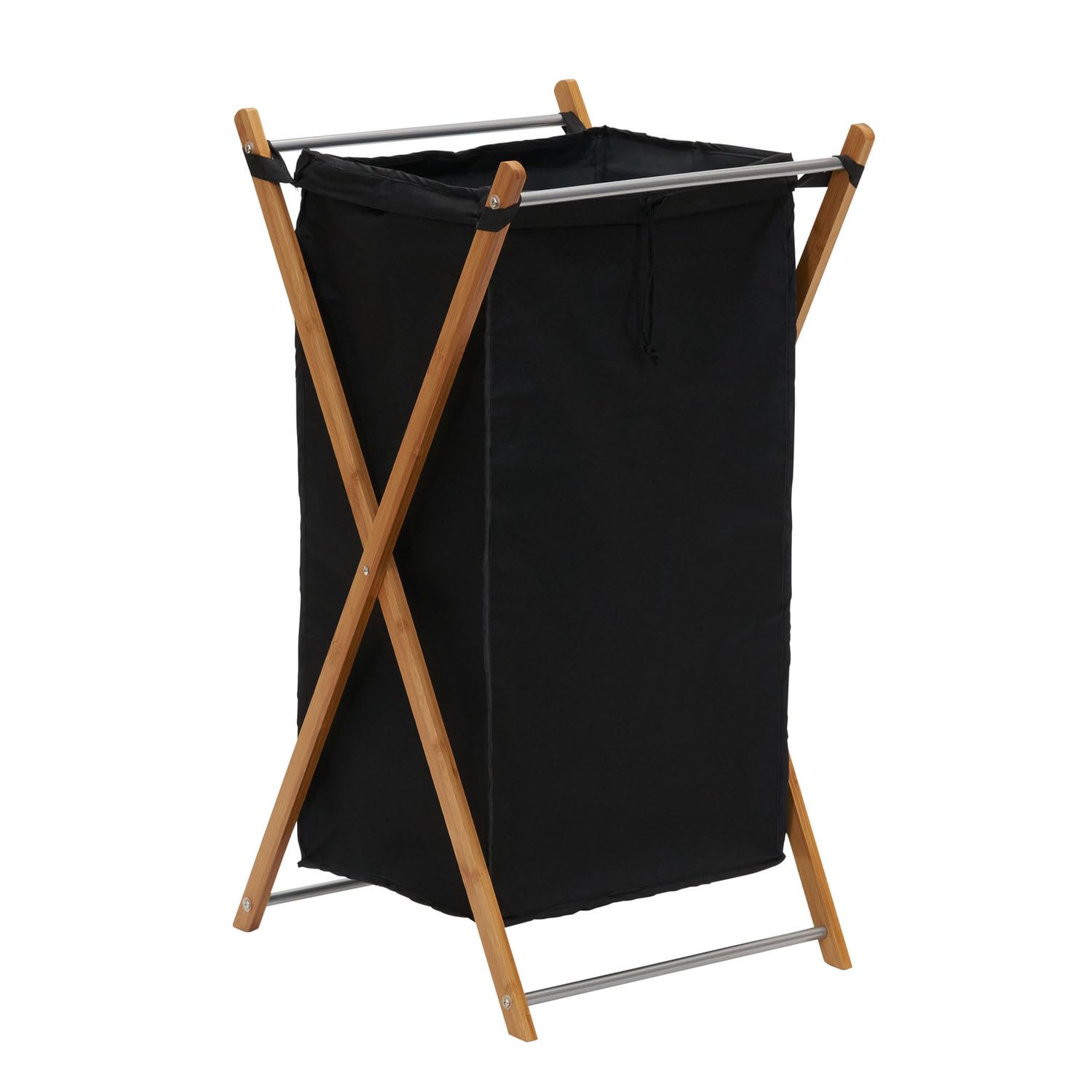 Panier à linge grand volume en bambou avec bac à linge en tissu noir pliable