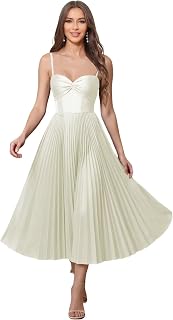 Pleated Bridesmaid Dresses for Women Satin Tea Length Spaghetti Straps Corset Formal Evening Gowns