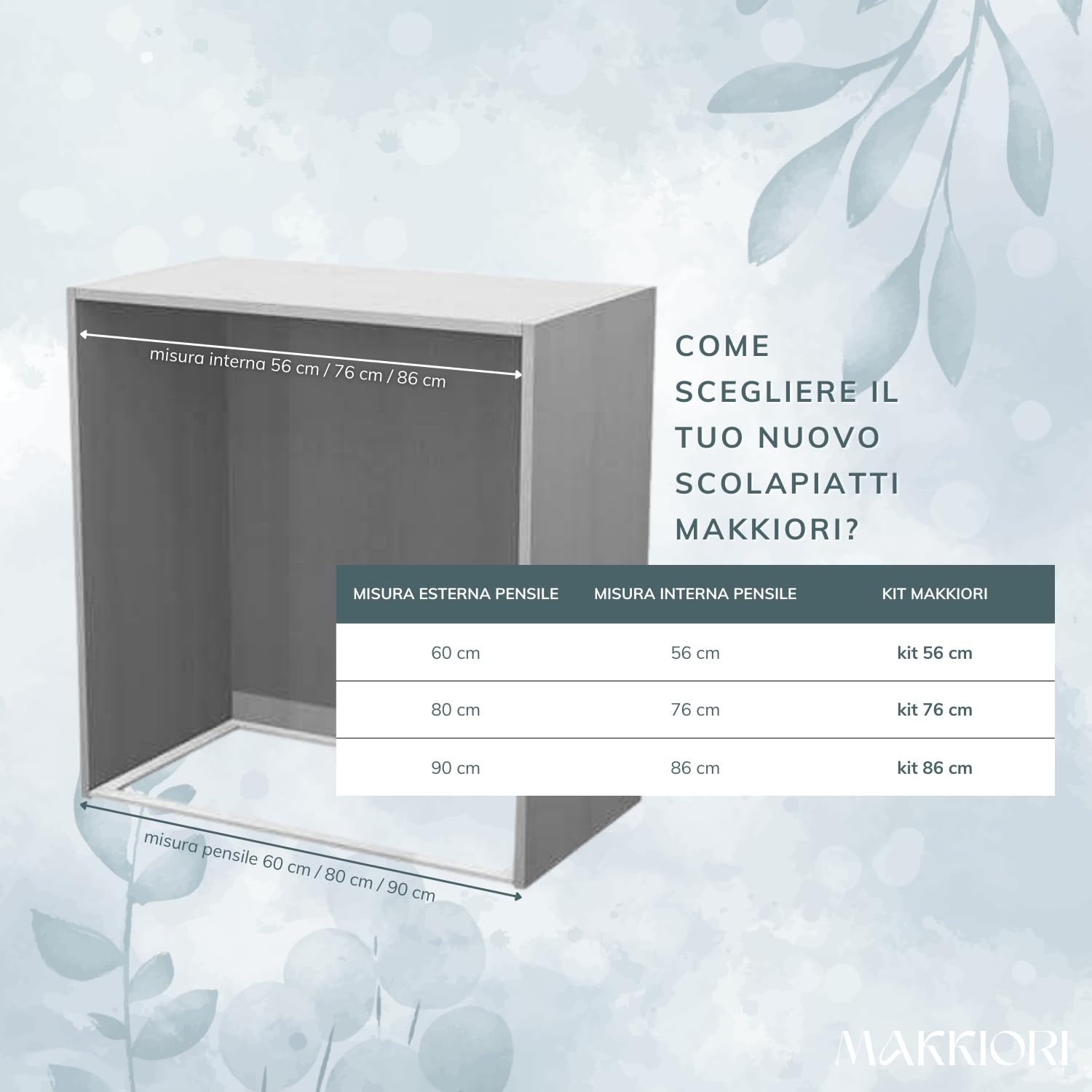 MAKKIORI Kit Scolapiatti | Griglia piatti e bicchieri con Vaschetta Raccogligoccie per Pensili Cucina | Acciaio cromo | Kit con Staffe (86 cm per pensile 90)