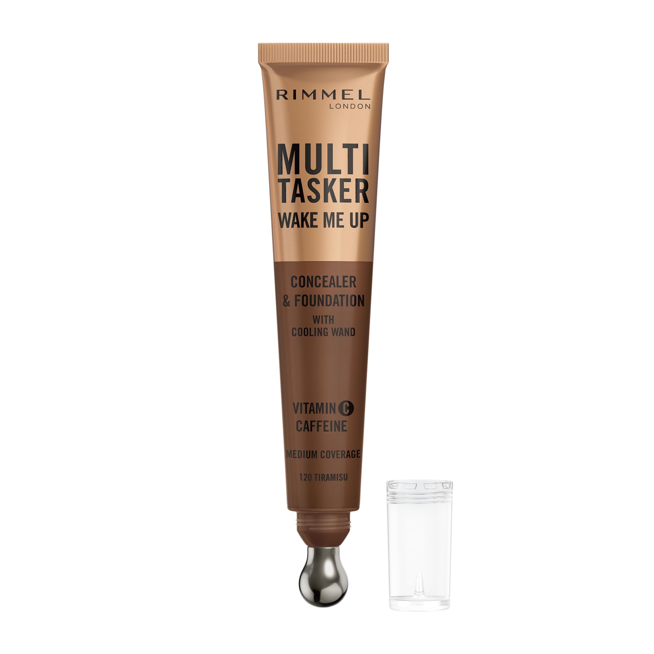 Rimmel Multi-Tasker Wake Me Up Foundation & Concealer 120 Tiramisu, Depuffs & Brightens Dark Circles - Image 2
