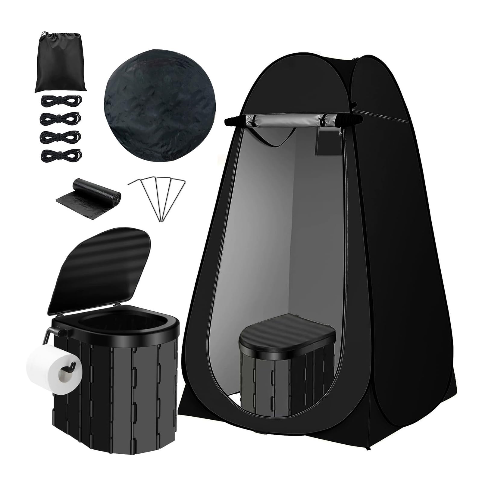 Collapsible Portable Toilet with Tent - Extra Tall Foldable Camping Toilet for Adults with Carry Bag, Travel Toilet for Car Emergencies, Hiking & Outdoor Adventures