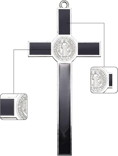 Miniatura 4 de Crucifijo de metal esmaltado de 7 pulgadas, medalla de San Benito, cruz INRI, arte de pared con cruz para dar bendición y lo sagrado espiritual