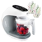 EVLA\'S Baby Food Maker, Steamer, Blender, Baby Food Processor for Healthy Homemade Baby Food in Minutes, Touch Screen with 6 Reusable Food Pouches, Baby Registry Essential, White