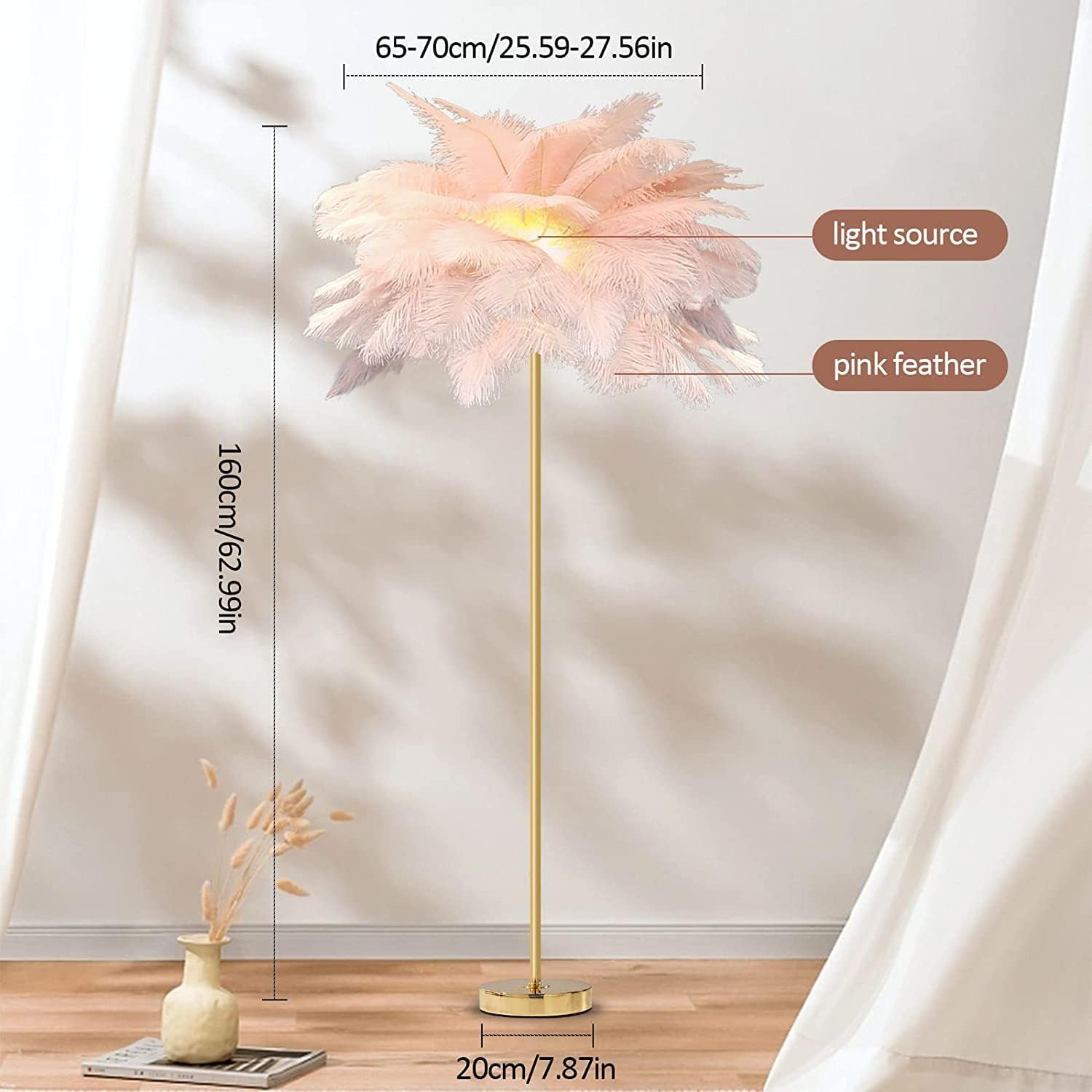 Decorative Feather Floor Lamp with Dimmable Feature for Bedroom and Living Room Ambiance