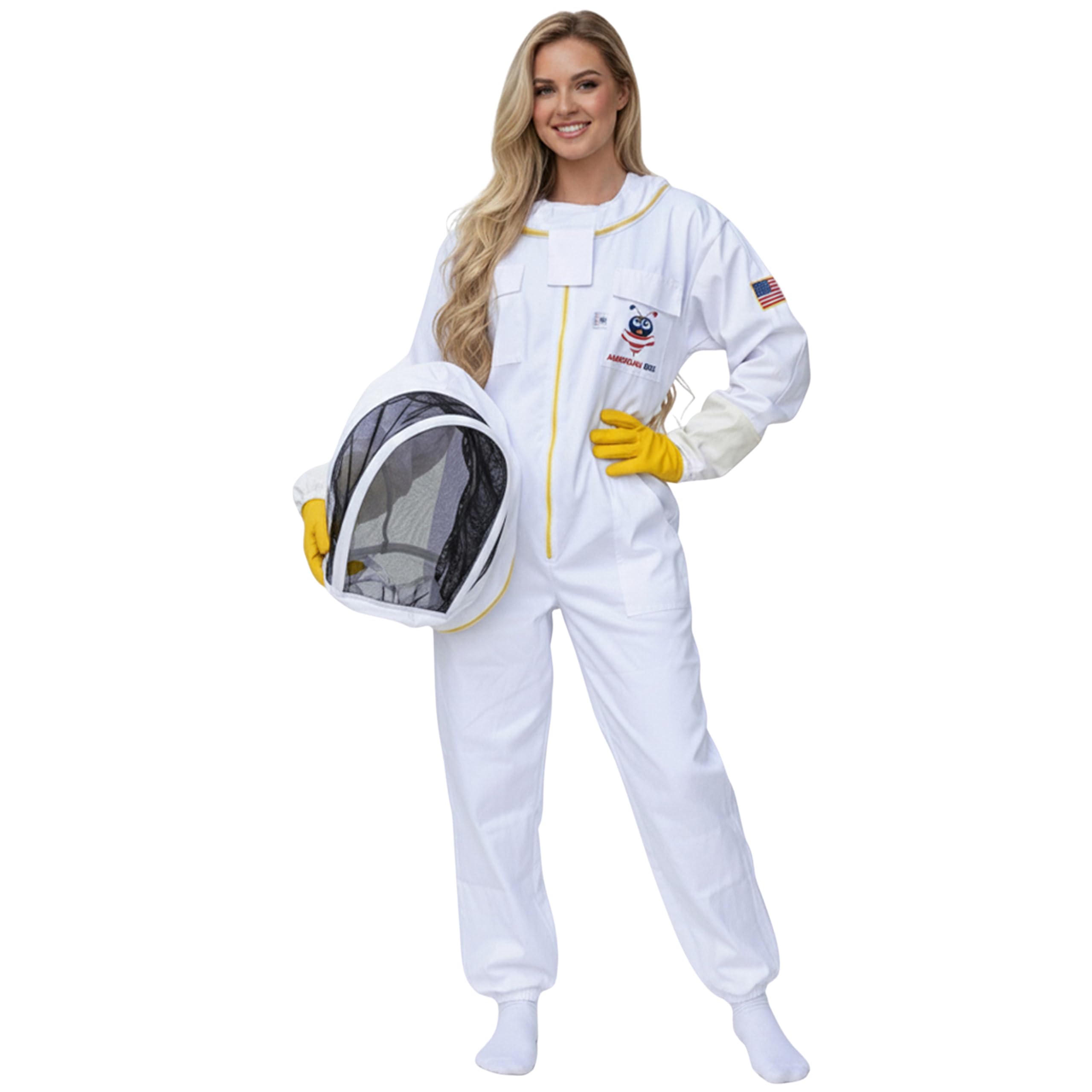 Traje profesional de abeja de algodón, traje de apicultura, traje de abeja para hombres y mujeres, a prueba de picaduras con velo de cerca, capucha ventilada y dos pares de guantes