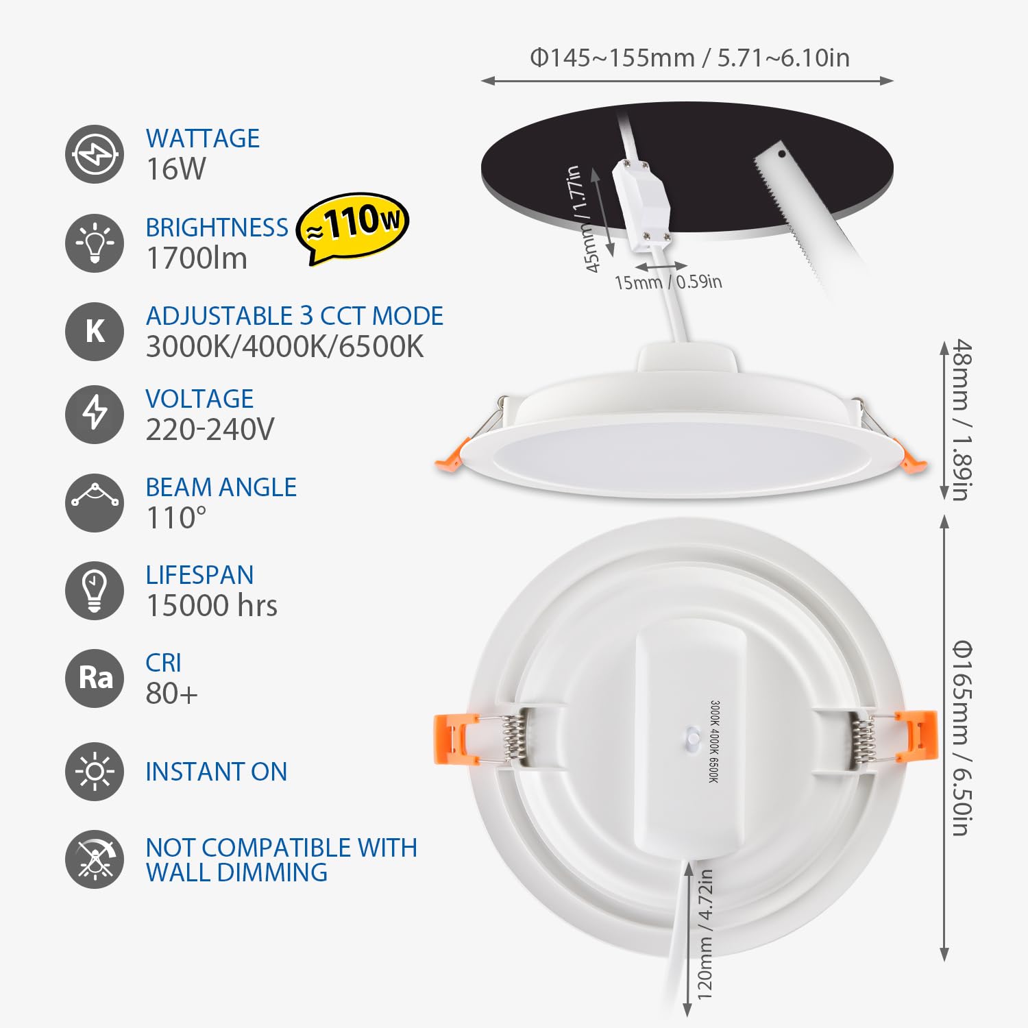 LVWIT Led-inbouwspot, extra plat, 8 W, komt overeen met 60