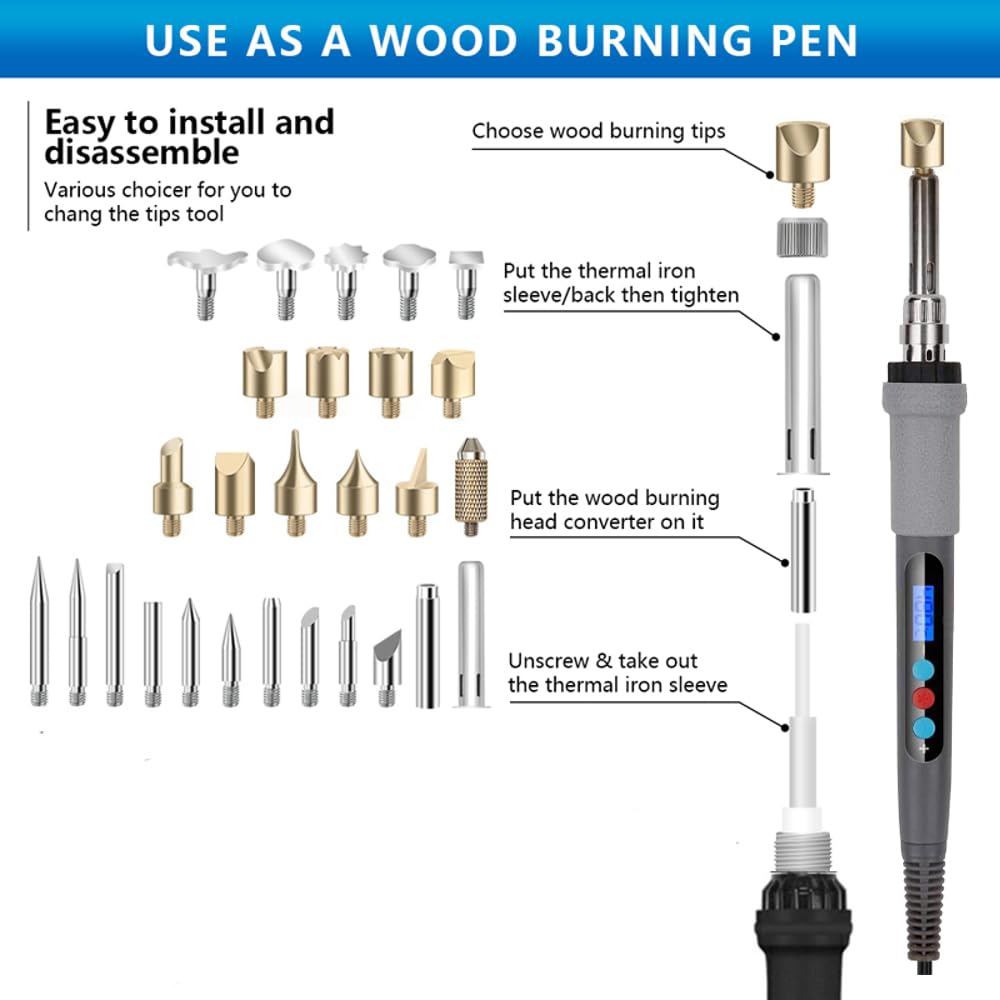 Kit pyrograveur à bois, kit de fer à souder, 60 W, température réglable 180-480 ℃, fer à souder électrique professionnel pour bois, liège gravé