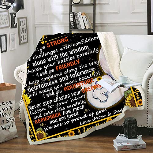 Lyfg Elephant Throw Blanket To My Daughter I Am So Proud Of You,Never Forget That Love You Holiday Blankets For Couch Bed Sunflower Gifts  (To Daughter, 50Inx60In) #TOP1