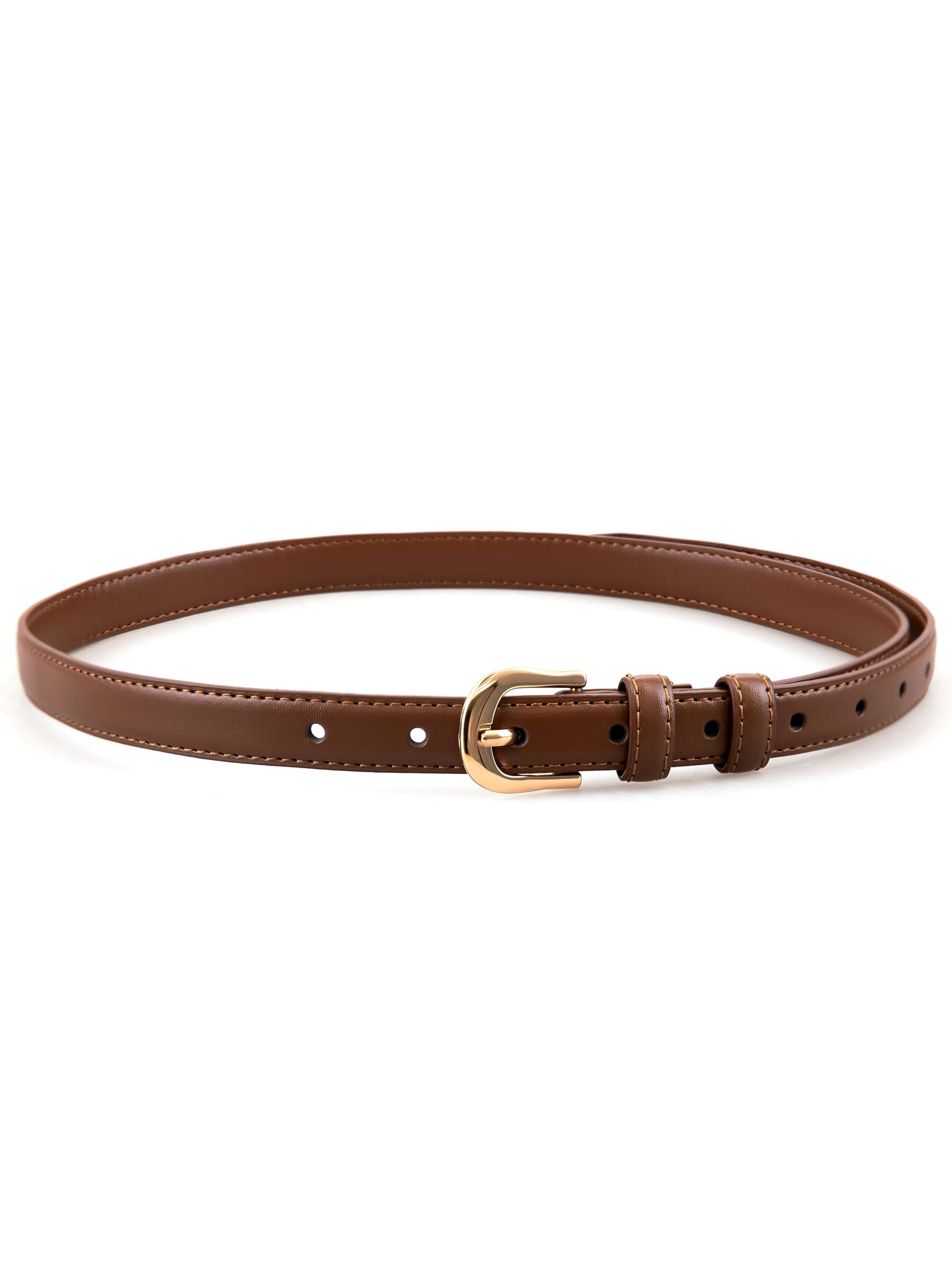 Womens Skinny Leather Belt for Jeans Dresses Pants Ladies Thin Soft Waistband with Gold Buckle Black Brown Gift