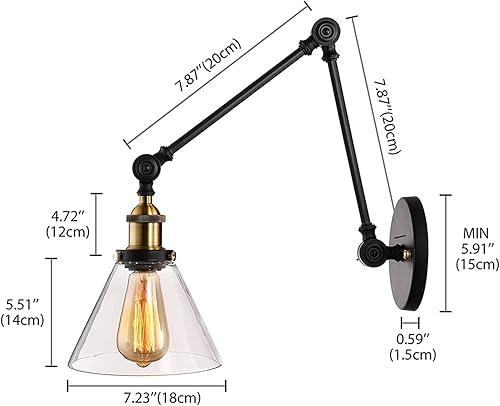 Miniatura 7 de Lámpara de pared, Aplique de pared moderno, luz de pared europea E-dison Retro Aplique de pared LOFT Industrial Negro Acabado V-Tirada Lámpara de