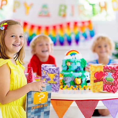 Miniatura 6 de ArtCreativity Power Up - Bolsas de regalo para fiestas, paquete de 12, bolsas de papel de regalo con temática de videojuegos y píxeles, bolsas de