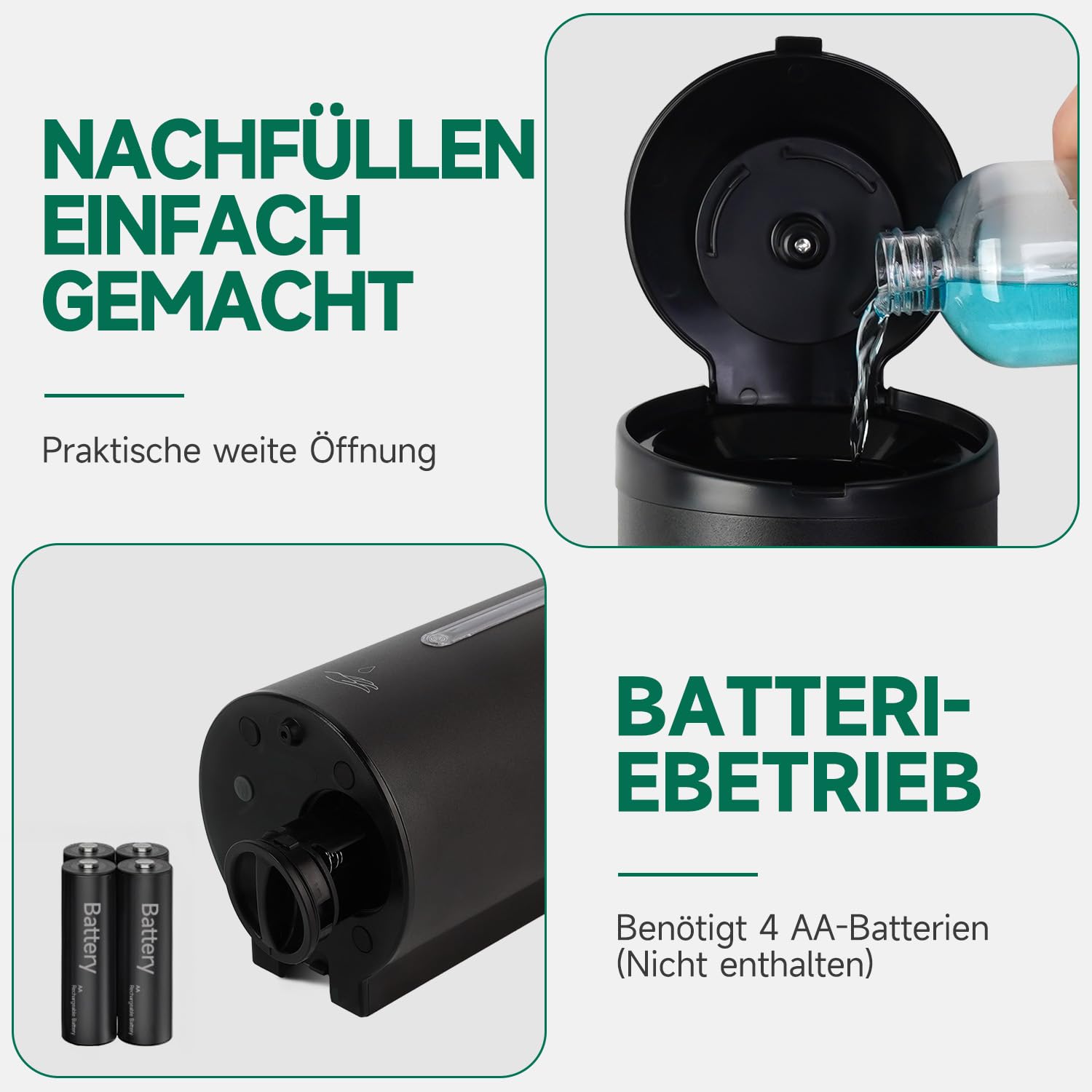 anydry 750ml Professioneller Automatischer Wand-Seifenspender, Korrosionsschutzbeschichtung,Modell 1205E (Matt Schwarz)