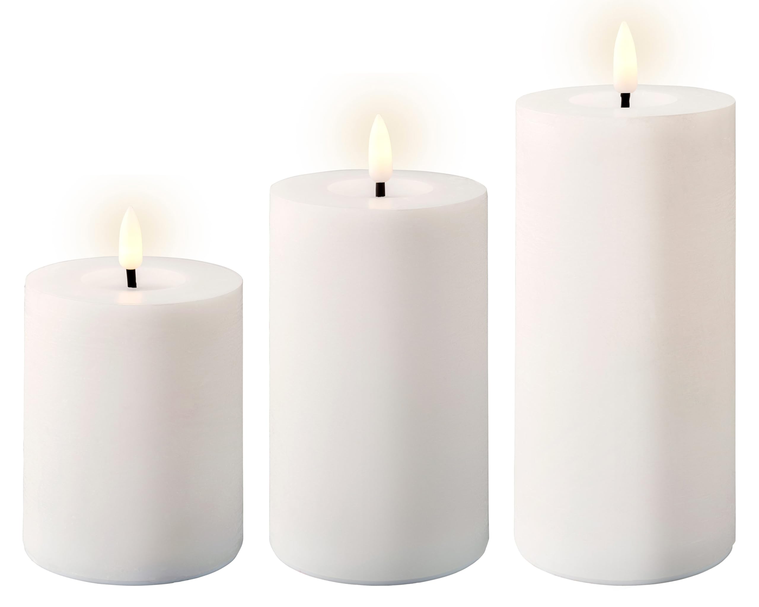 Lot de 3 bougies LED avec minuterie 12,5 à 17,5 cm - Bougies piliers électriques - Fonctionne avec piles et rechargeables via USB-C - Bougies de cire vacillantes - Bougies décoratives blanches / blanc