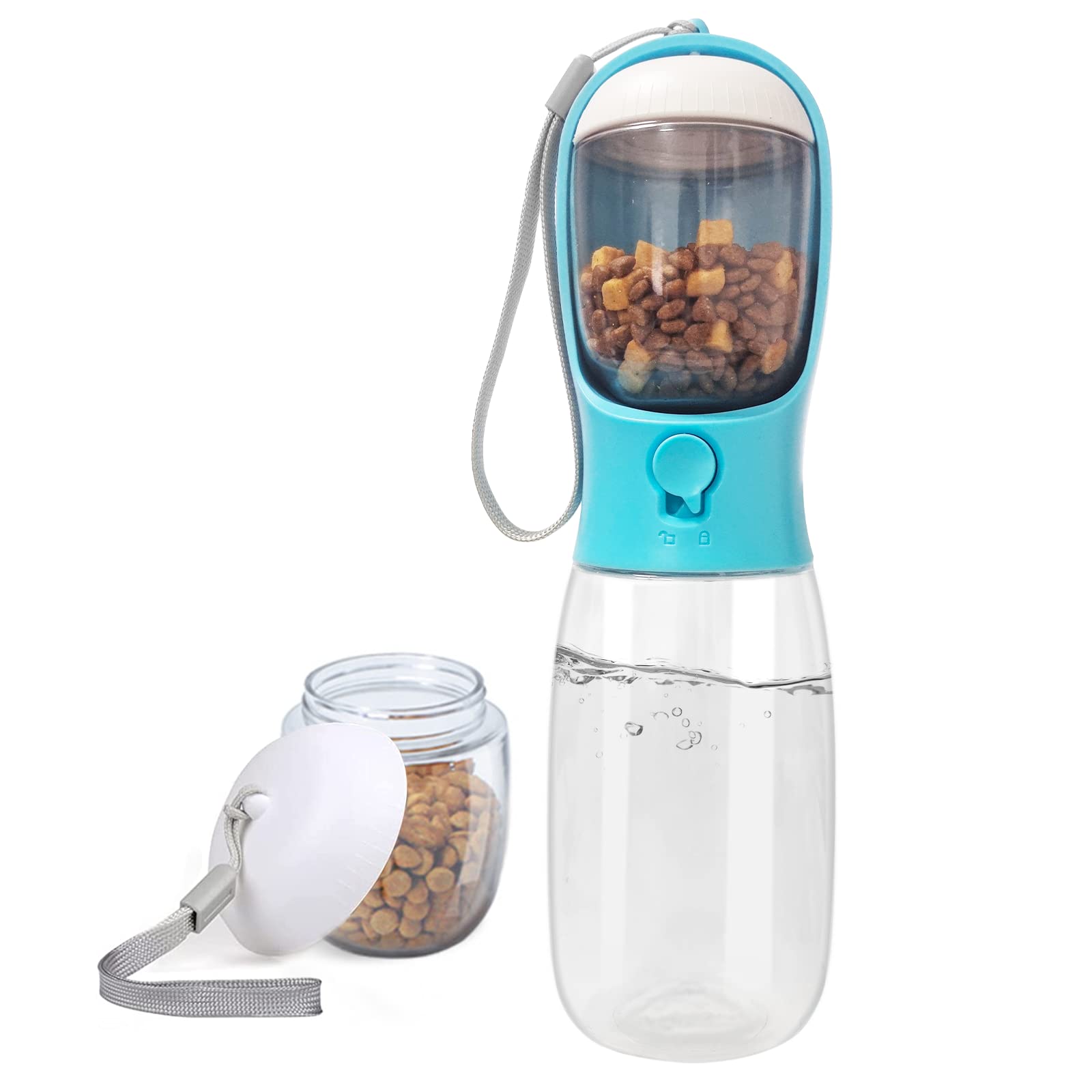 Dog Water Bottle Portable Pet Water Bottle with Food Container, Outdoor Portable Water Dispenser for Cat,Rabbit,Puppy and Other Pets for Walking,Hiking,Travel (19oz)