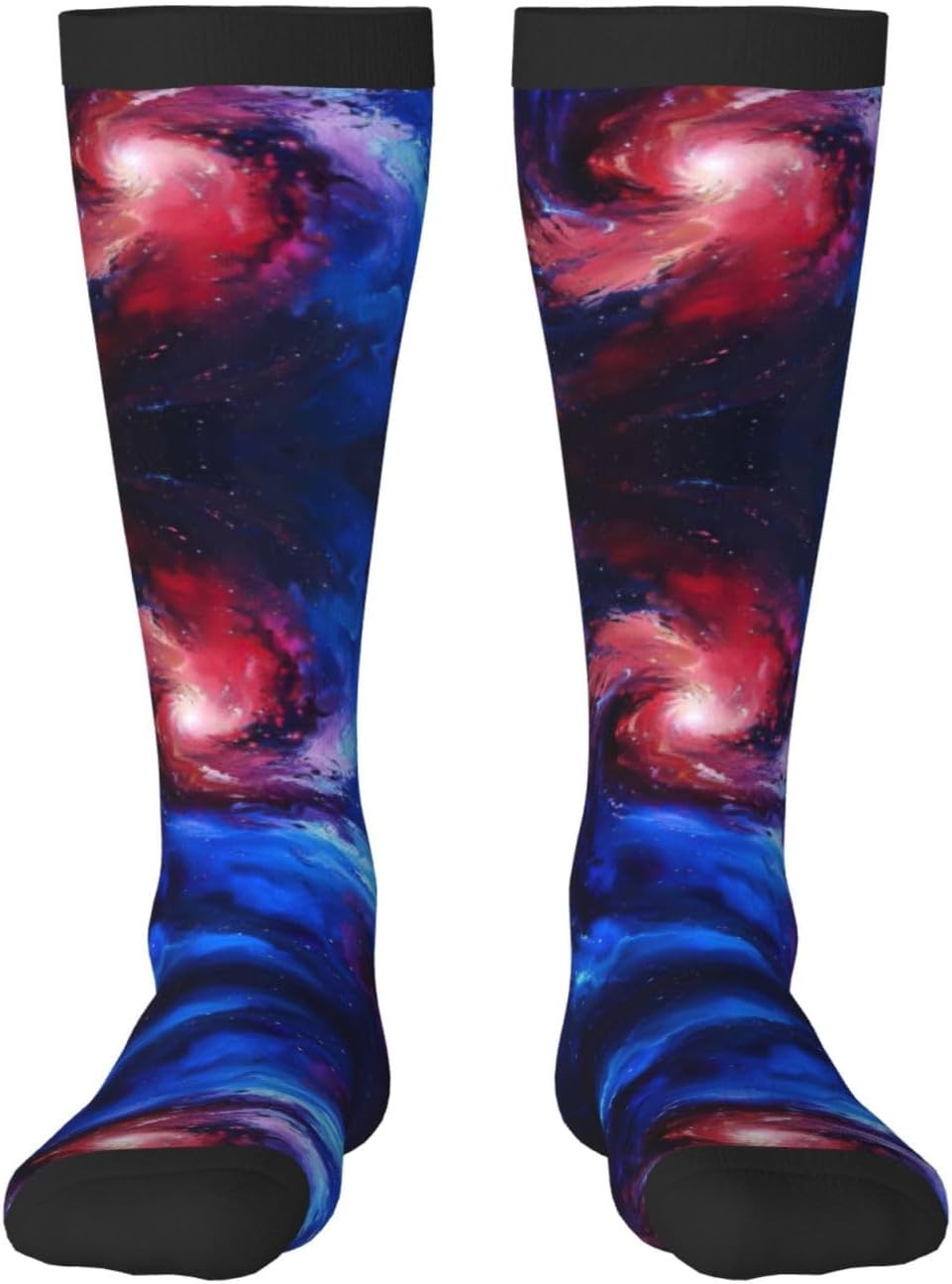 Red Blue Galaxy Print Breathable Crew Neck Athletic High Socks,Suitable For Sports,Running,And Travel.