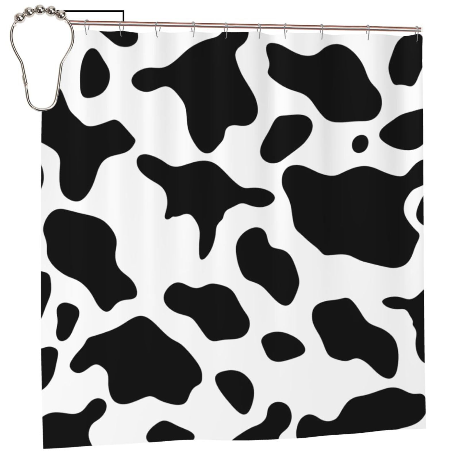FodPand Black and White Cow Print Shower Curtain 70"x70" Waterproof Long Bathroom Curtain Heavy Duty Thick Cloth Bath Curtain Set with Hooks, Modern Abstract Art Pattern Bathroom Shower Curtains