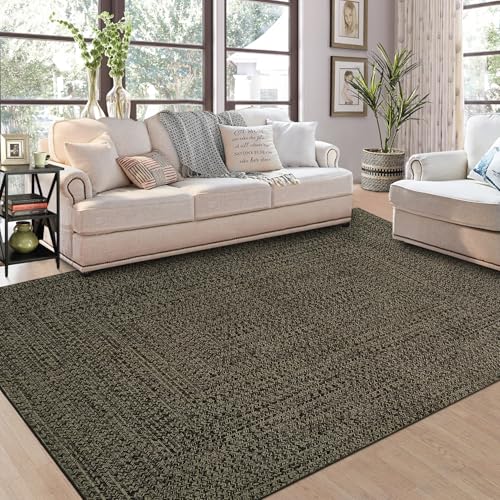 GlowSol 9x12 Area Rug Washable Large Living Room Solid Braided Modern Neutral Soft Indoor Non-Slip Carpet for Bedroom Under Dining Table Home Office Farmhouse, Brown by GlowSol - Used condition - US$87.78