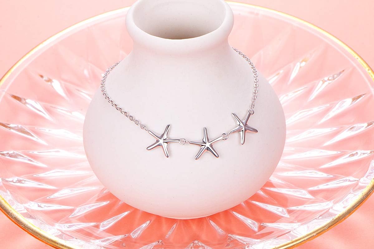 Anklet for Women S925 Sterling Silver Adjustable Foot Evil Eye Starfish Heart Bead Butterfly Celtic Knot Cross Multilayer Layered Ankle Bracelet Jewelry - Image 3