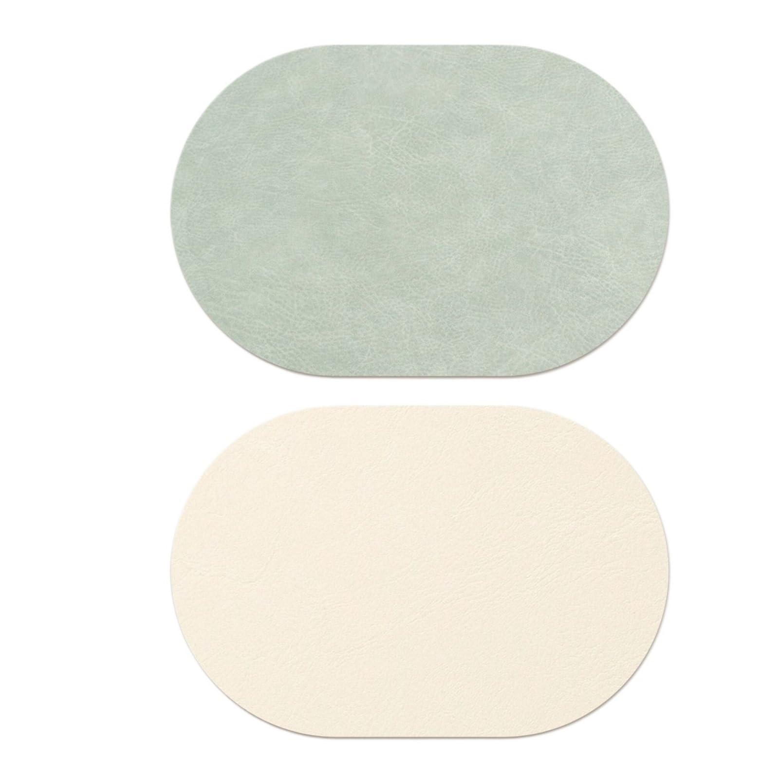 Luvafey Mint Cream 2Pc Pu Leather Oval Heat Resistant Placemats