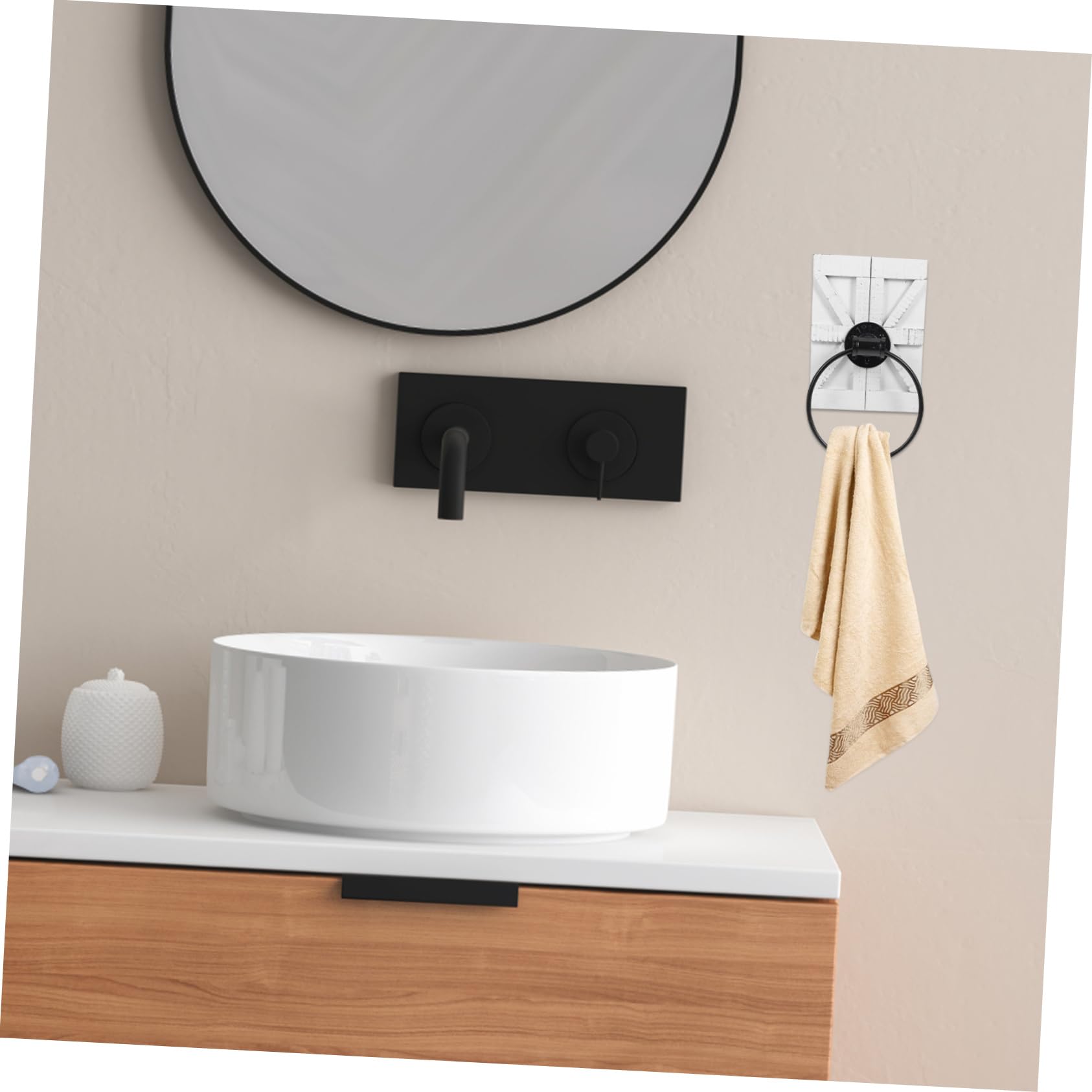 Portasciugamani da Parete Rustico in Ferro Bianco per Cucina e Bagno Design Vintage con Anello Portasciugamani