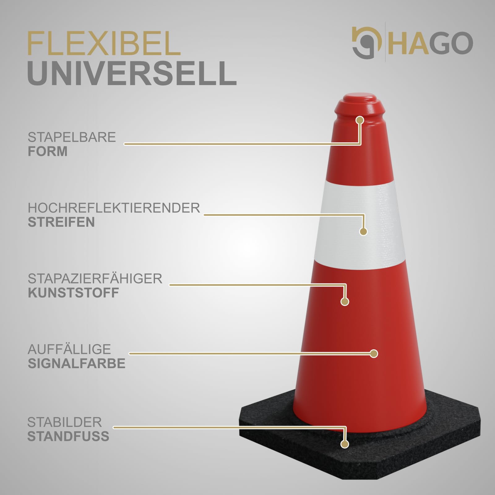 HAGO24 | 6er Set | Warnkegel | Verkehrsleitkegel | Pylon | 51cm | Absperrkegel | Reflektierend | Flexibel | Witterungsbeständig | Hütchen | Stabil | Markierung | Baustelle