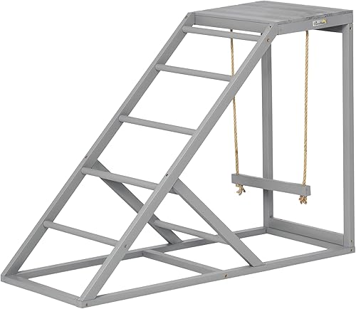 Miniatura 1 de PawHut Juguetes de pollo de madera para gallinero con columpio centro de actividades de pollo con múltiples perchas o escalera plataforma para