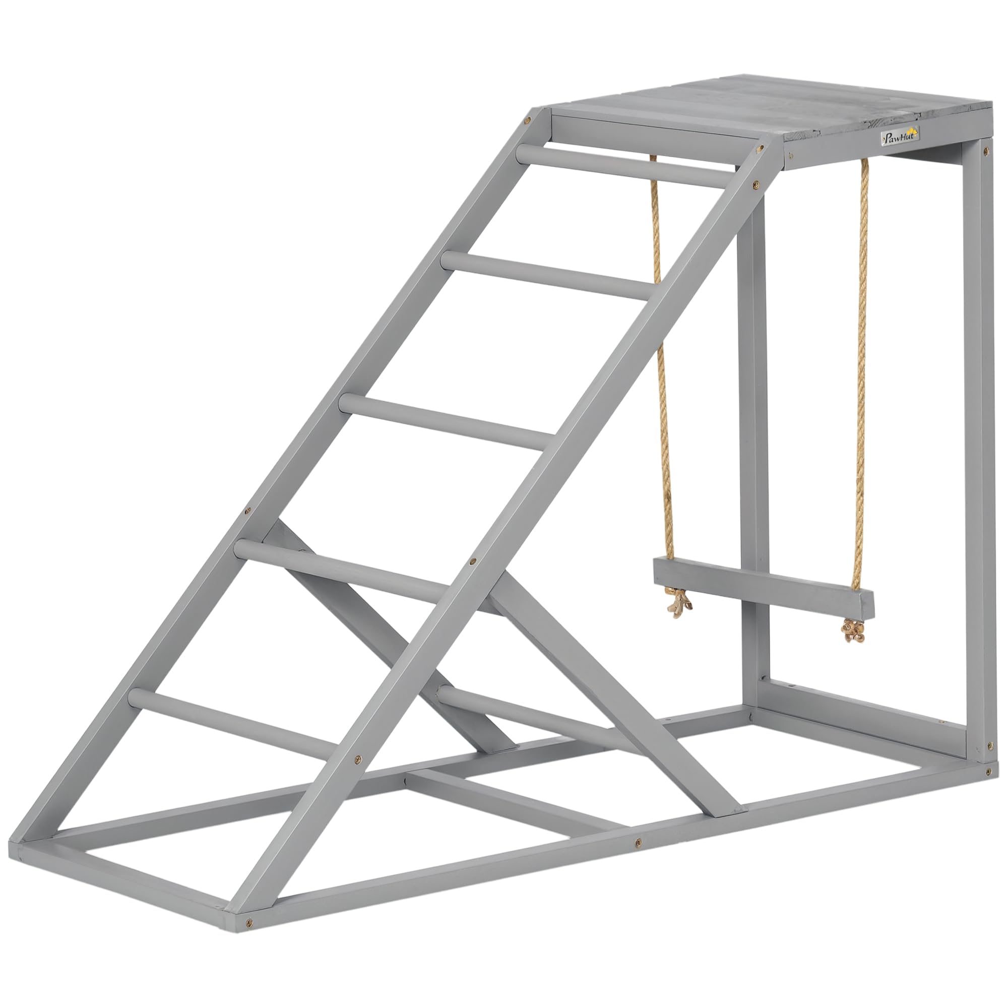PawHut Posatoio in legno per galline, area giochi in legno per galline con altalena, scala, piattaforma, zona naturale per, 96 x 40 x 71 cm, grigio
