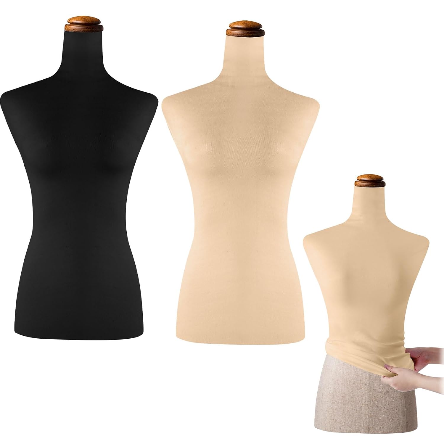 Peryiter 2 Pieces Mannequin Fabric Cover, Soft Stretchy, Nude, White
