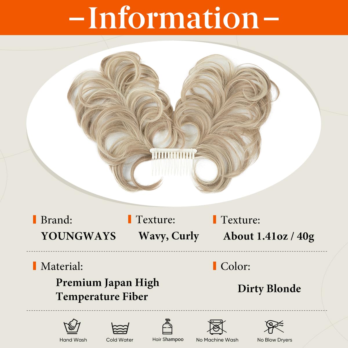 Peine de moño desordenado con clip lateral para mujer, corto, natural, lacio, versátil, ajustable, fácil de peinar, rubio oscuro C 3