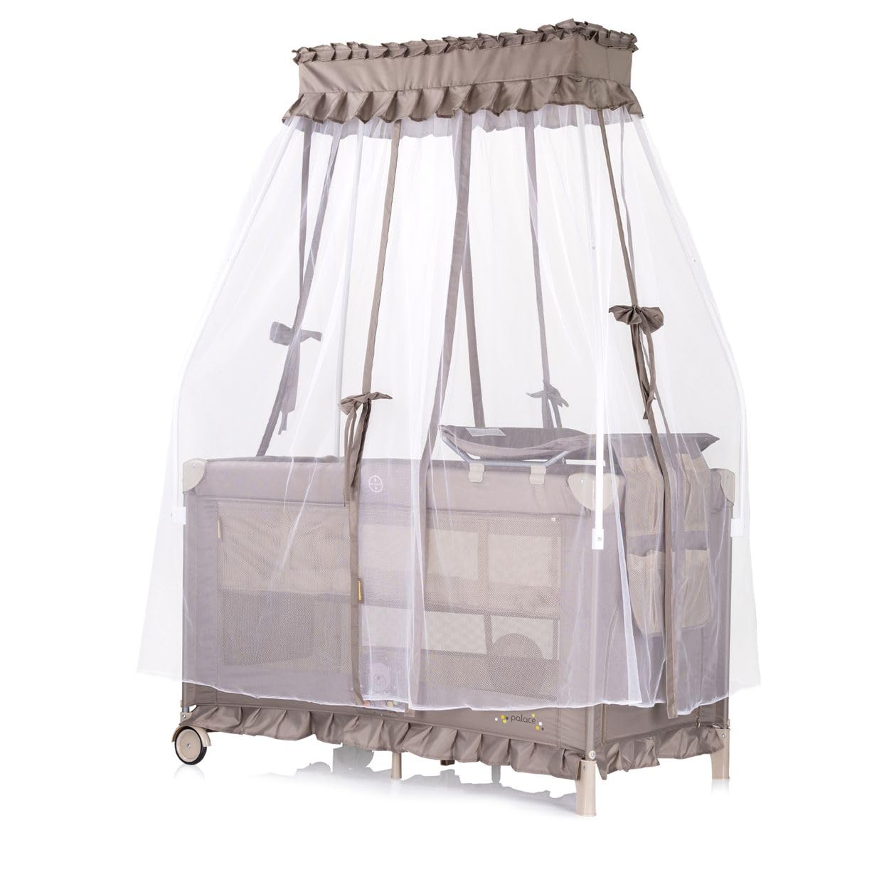 Chipolino Reisebett Palace, Baldachin Moskitonetz zwei Ebenen Wickelauflage, Farbe:beige/braun