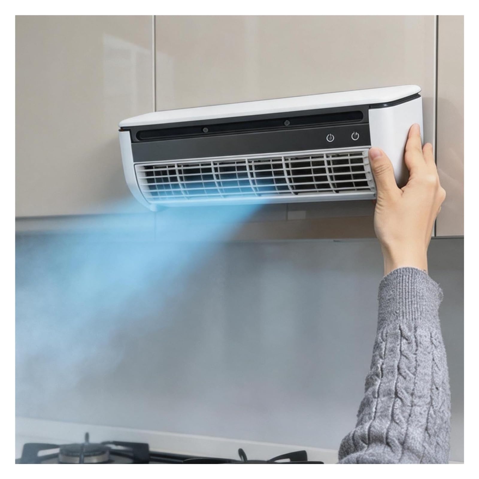 Mini condizionatore d'Aria Split Senza condotti, unità di Raffreddamento a Parete Senza Finestra con Telecomando, Ventola a 3 velocità per casa e Cucina, Bianco，White