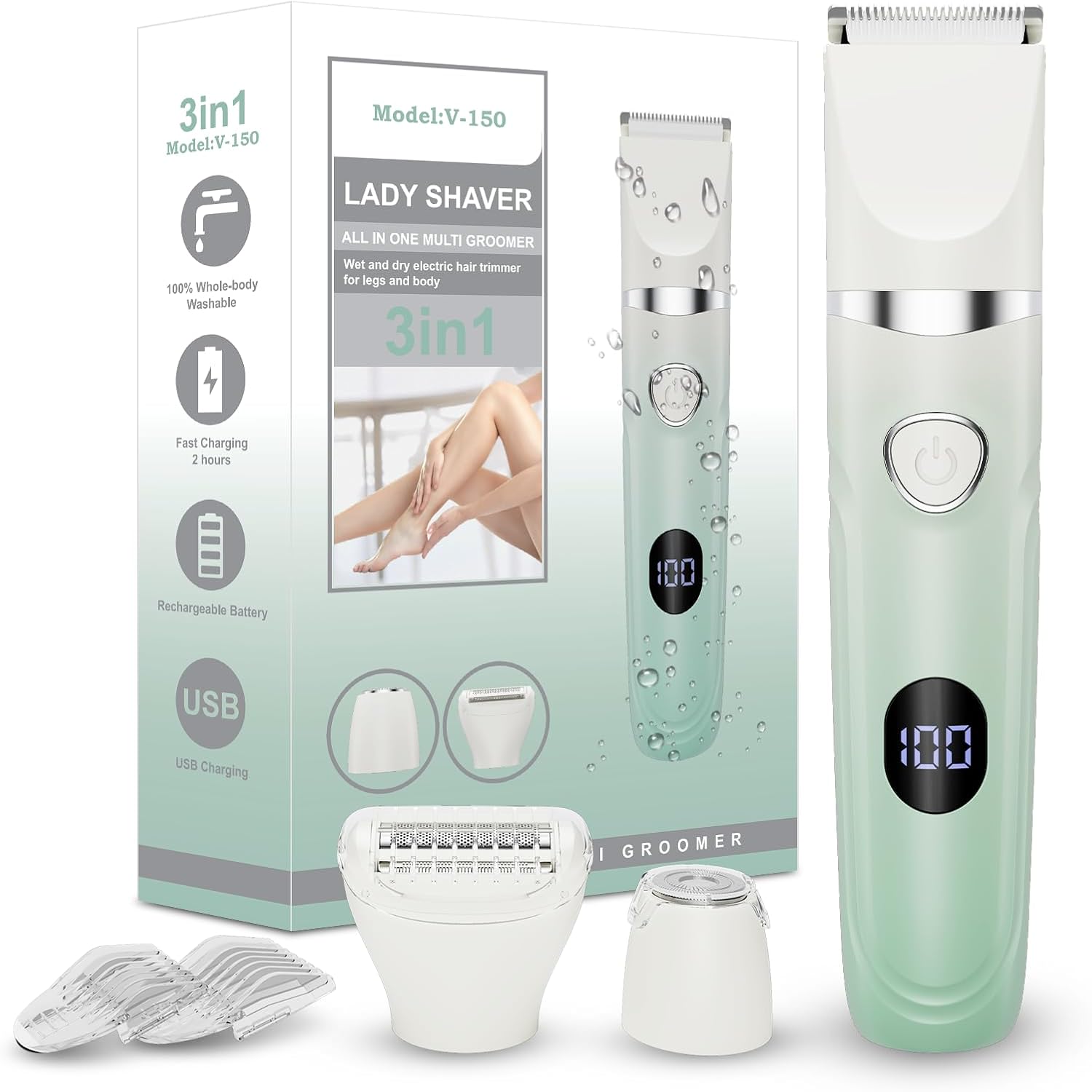 SIDHGN 3-in-1 Painless Bikini Trimmer for Women – Electric Pubic Hair Shaver with Ceramic Blade, Wet/Dry USB Razor for Underarm/Leg/Body, Rechargeable Ladies Grooming Kit