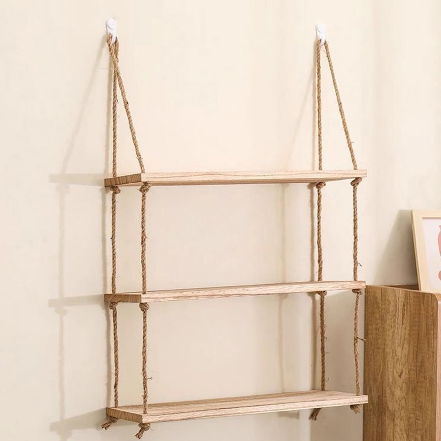 Étagère Murale Flottante En Bois, Corde De Jute, étagère Flottante En Bois, Décoration Murale Pour Maison, Chambre à Coucher (50 X 15 X 1,6 Cm, 2