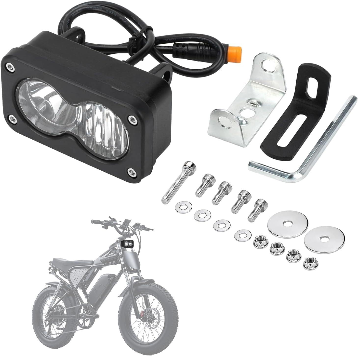 Photo 1 of LED Headlight Upgrade Kit Applicable to Ridstar Q20 Q20 Lite Q20 Pro & Electric Bicycle, 20W 6000-6500K High Low Beam with Mount Bracket, 3 Pin Plug and Play