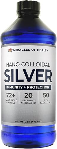 Miracles of Health Nano plata coloidal  50 ppm  Plata coloidal infundida en una base mineral líquida derivada de plantas de más de 72 plantas  20 disponible en Yaxa Colombia