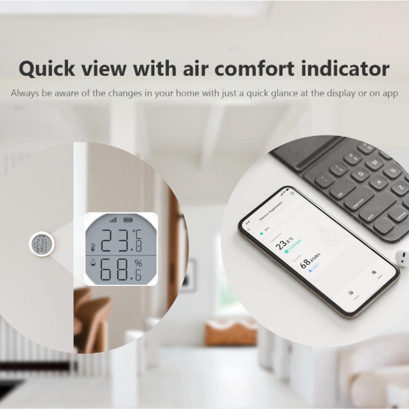 Imou ZTM1 Sensor de temperatura WiFi inalámbrico Sensor de humedad Termómetro interior Higrómetro inteligente inalámbrico Sensor de humedad con alarma y almacenamiento de datos para bebés Home Garage