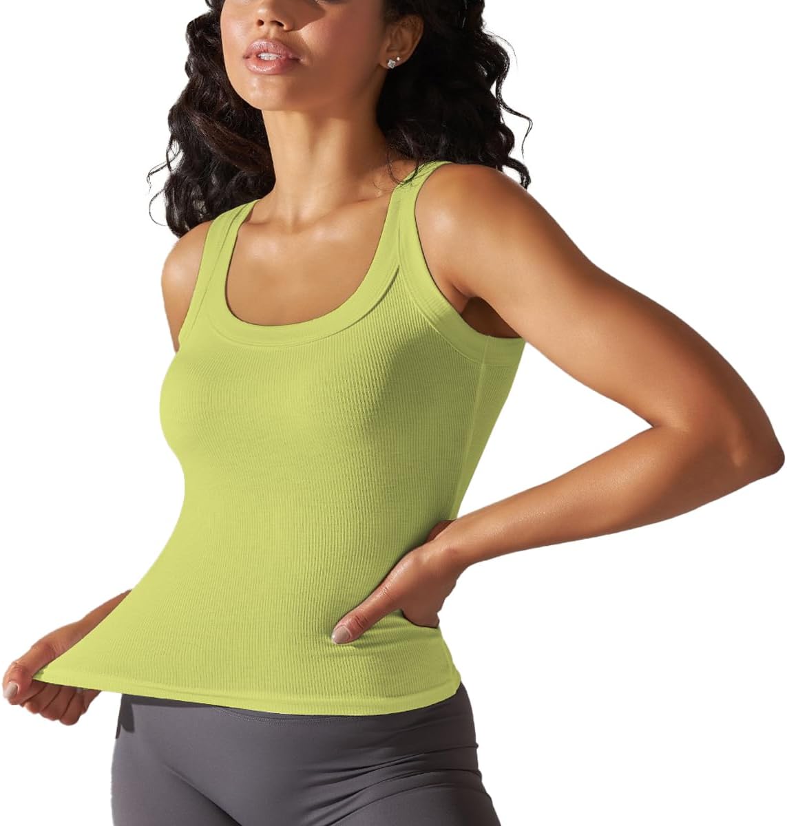 Women Sleeveless Tank Top: Women Crew Neck Shirts Casual Basic Ribbed Fitted Tank Top Large Green