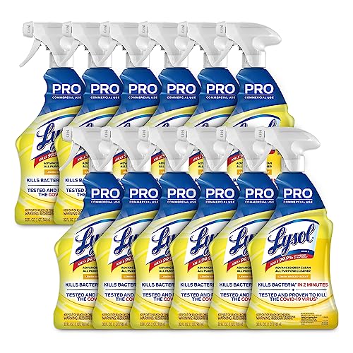 Lysol Pro All-Purpose Cleaner, Advanced Deep Cleaning Sanitizing and Disinfecting Spray, For Commercial Use, Use to Clean and Deodorize, Lemon Breeze Scent, 32oz (Pack of 12)