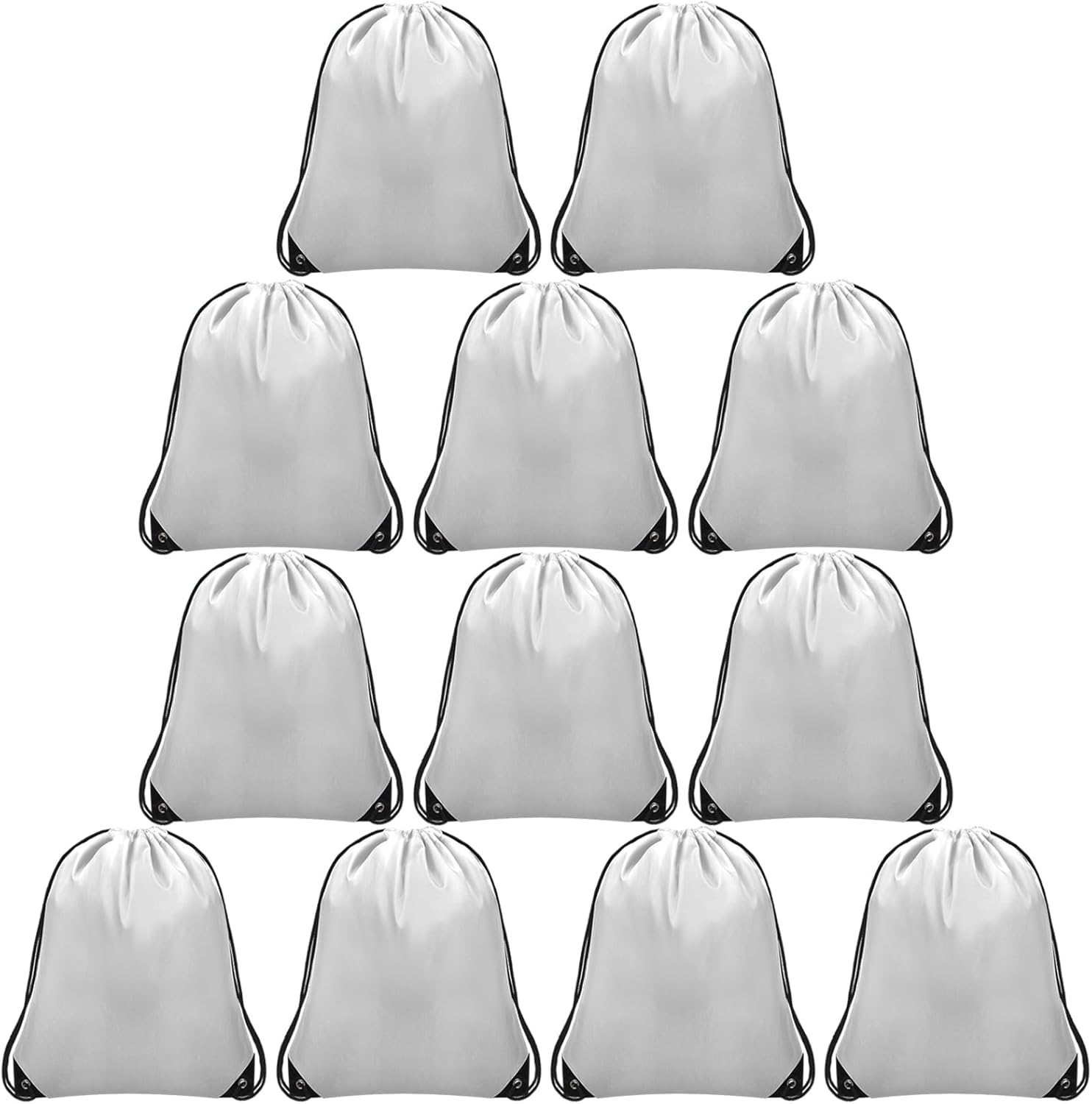 12Pcs Drawstring Backpack Bulk Cinch Bag, Polyester Drawstring Bags for Gym Yoga Beach Camping Party(White)