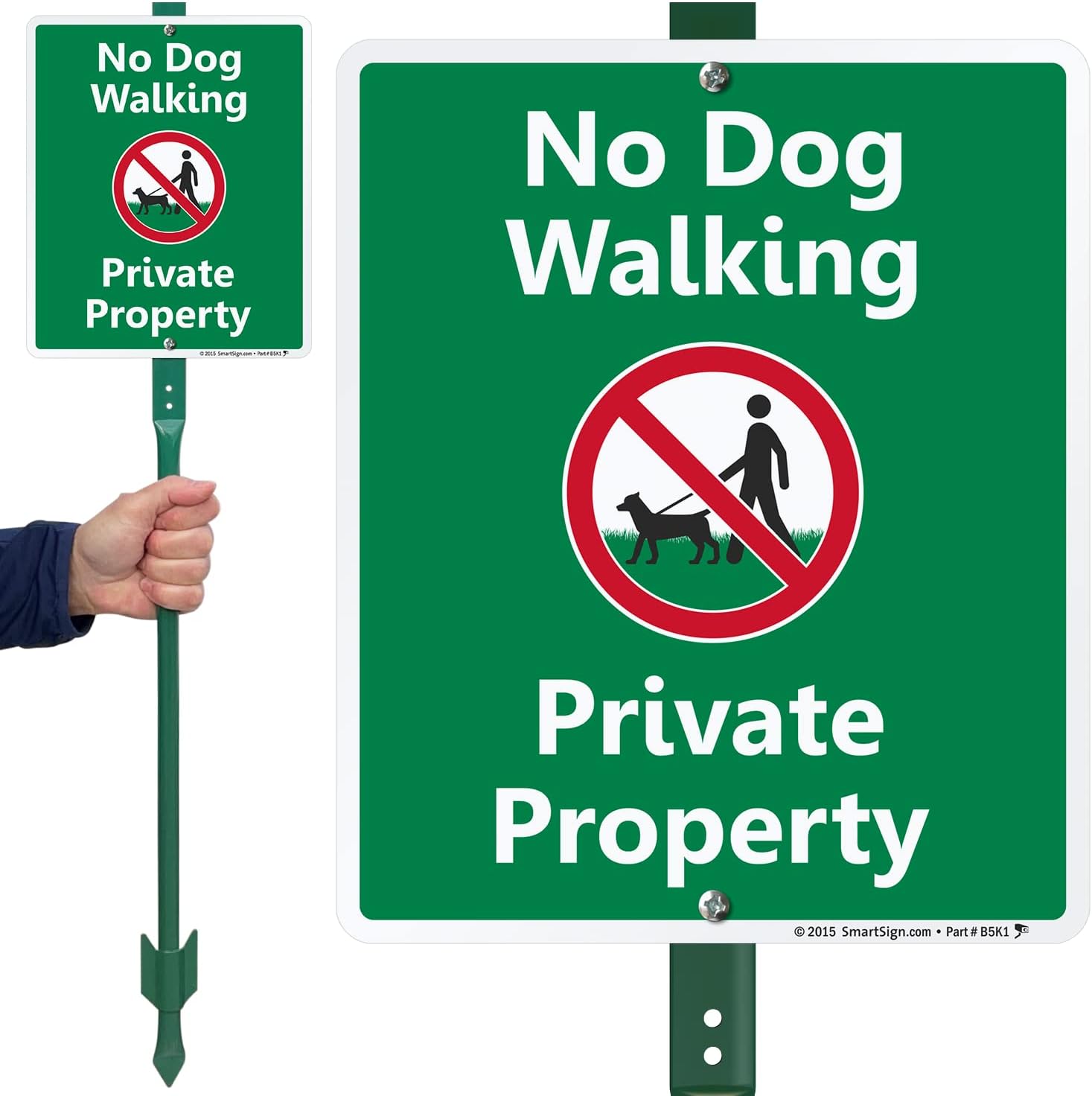 SmartSign 12 x 10 inch “No Dog Walking - Private Property” LawnBoss Yard Sign with 3 foot Stake, 40 mil Laminated Rustproof Aluminum, Multicolor, Set of 1, Made in USA