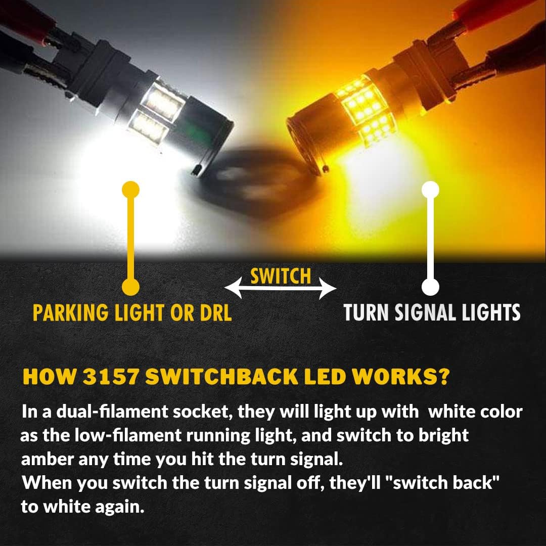 Underground Lighting 3157 Led Bulb Switchback White & Amber Dual Color Front LED DRL Parking Light Turn Signal Bulb No Hyper Flash All in One With Built-In Resistors (2 Pieces)