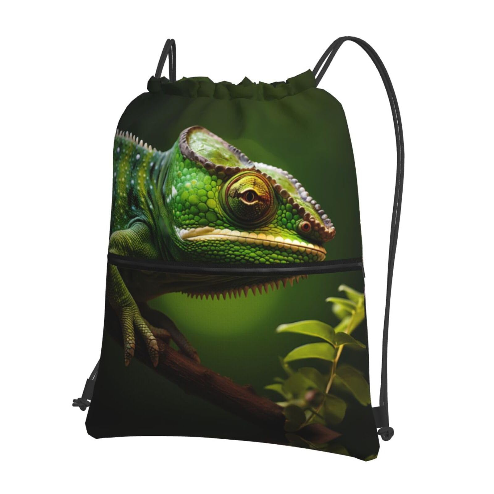 WZYWHJ chameleon Pattern Drawstring backpack, outdoor leisure zipper bag, waterproof fitness