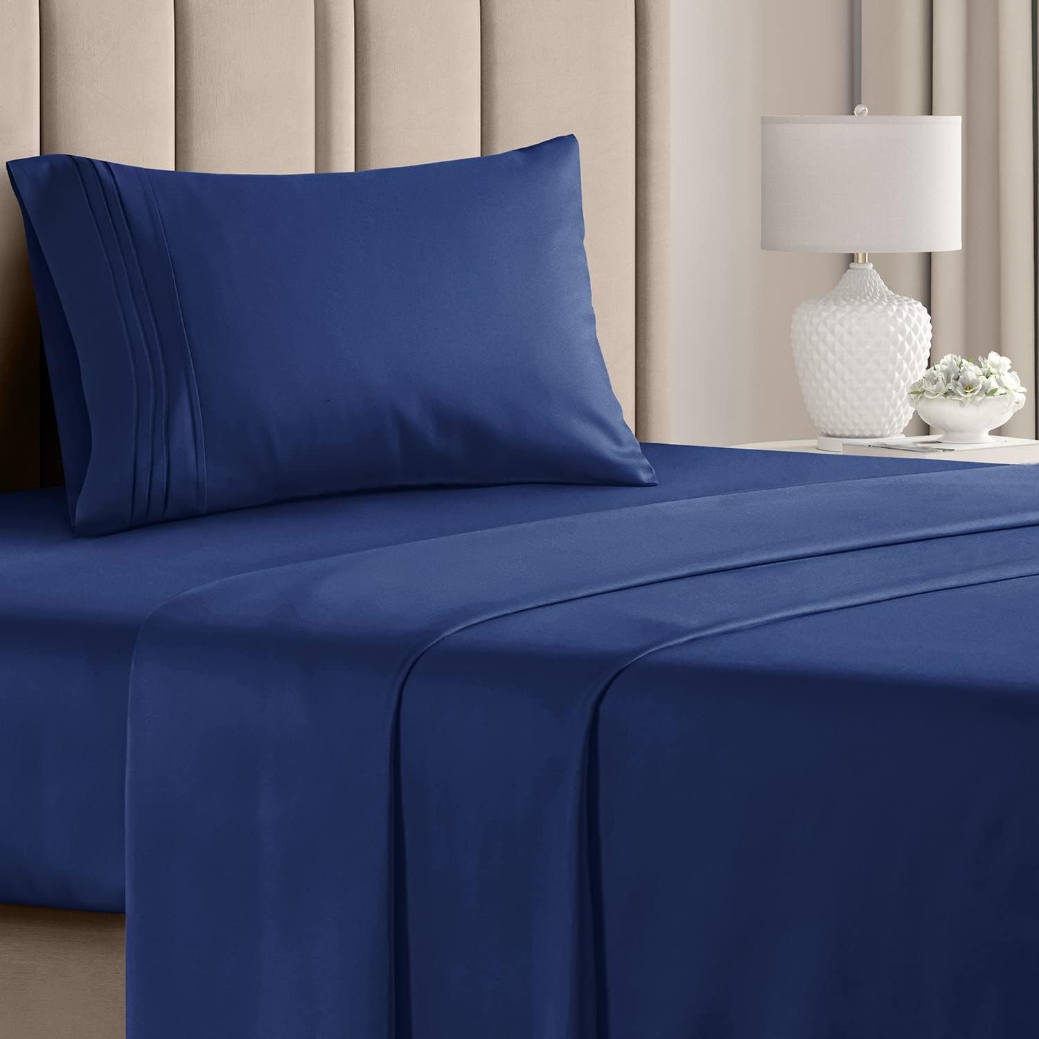 Twin Size 3 Piece Sheet Set - Comfy Breathable & Cooling Bed Sheets Set - Hotel Luxury Bedding for Women, Men, Kids, Teens, Boys & Girls - Deep Pockets, Ultra-Soft, Wrinkle Free - Oeko-Tex - Navy Blue