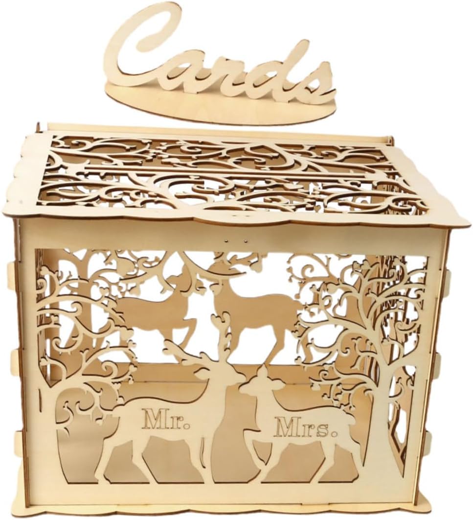 Wooden Wedding Cards Box Large Rustic Wood Name Cards Case with Slot for Wedding Reception and Couple’s Keepsake Storage