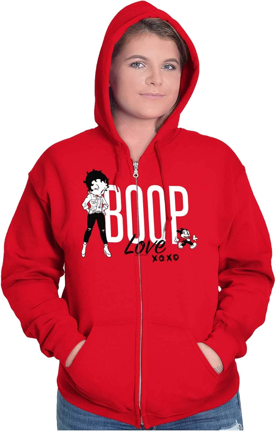 Brisco Brands Love Betty Boop Hugs and Kisses Zip Hoodie Sweatshirt Women